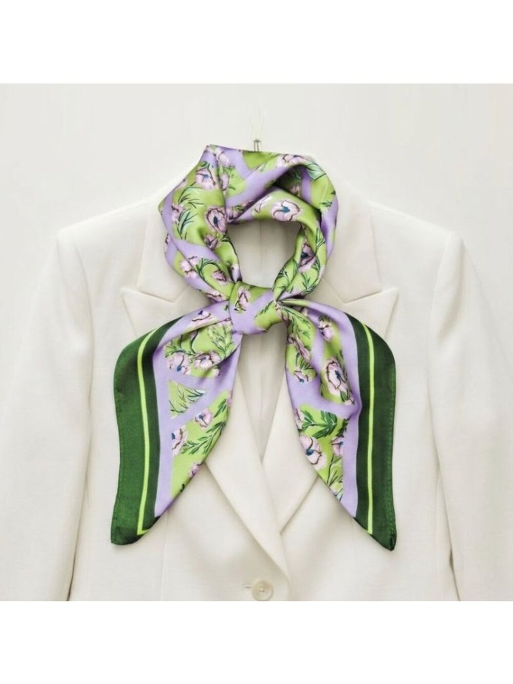 ✨Womens Green Purple Floral Geometric Square Scarf Silky Blend Foulard luxurious